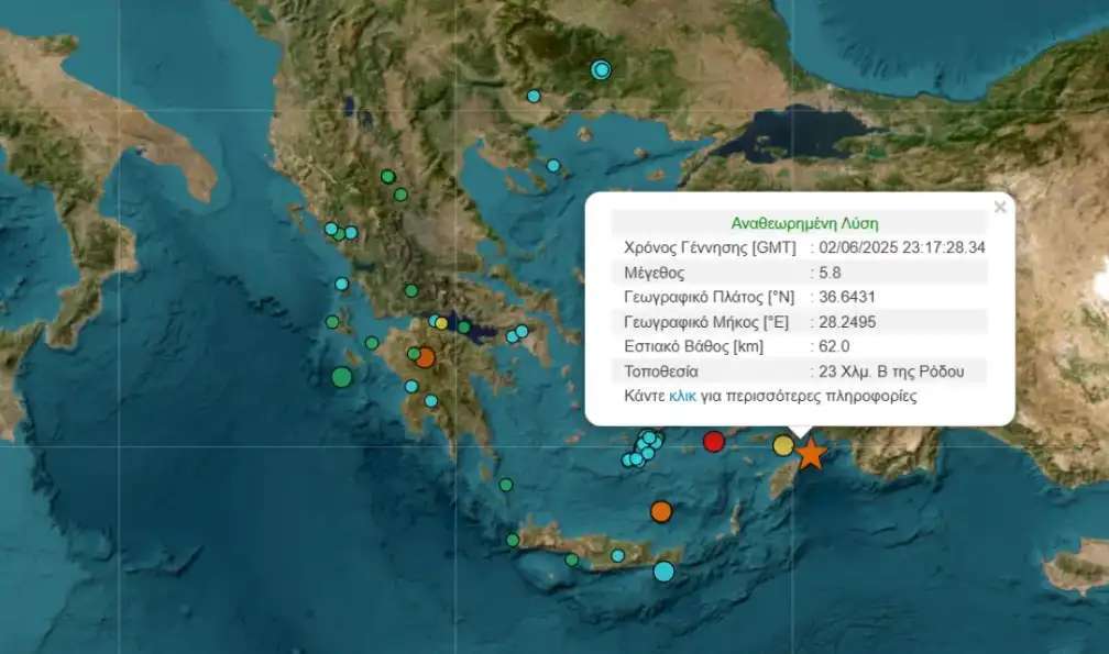Ισχυρός σεισμός 5,8 Ρίχτερ ανοιχτά της Ρόδου – Νεκρή 14χρονη στην Τουρκία